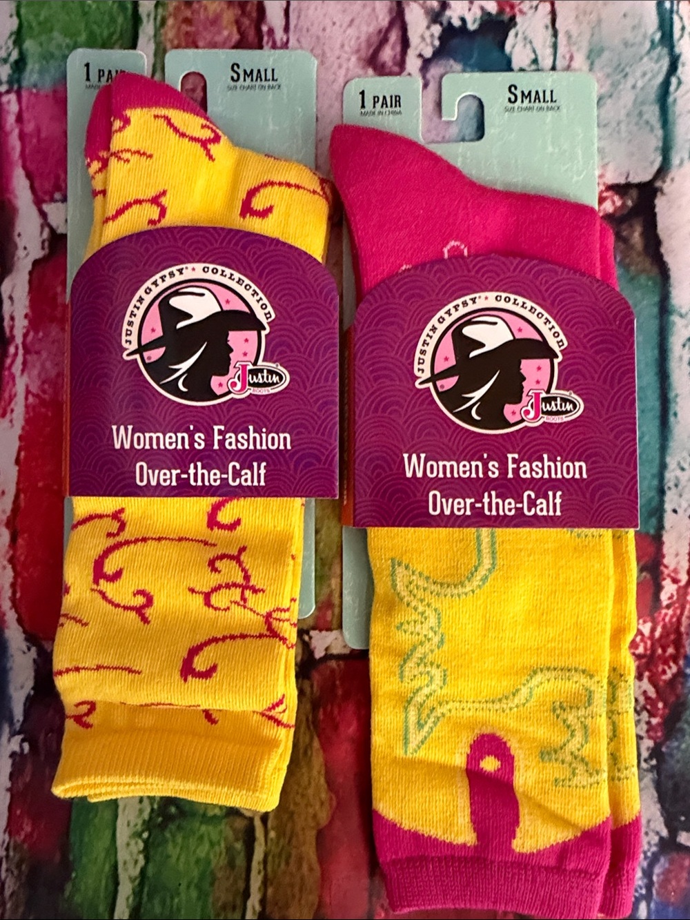Justin Boots Women’s Fashion Over-the-Calf Socks - Yellow & Pink